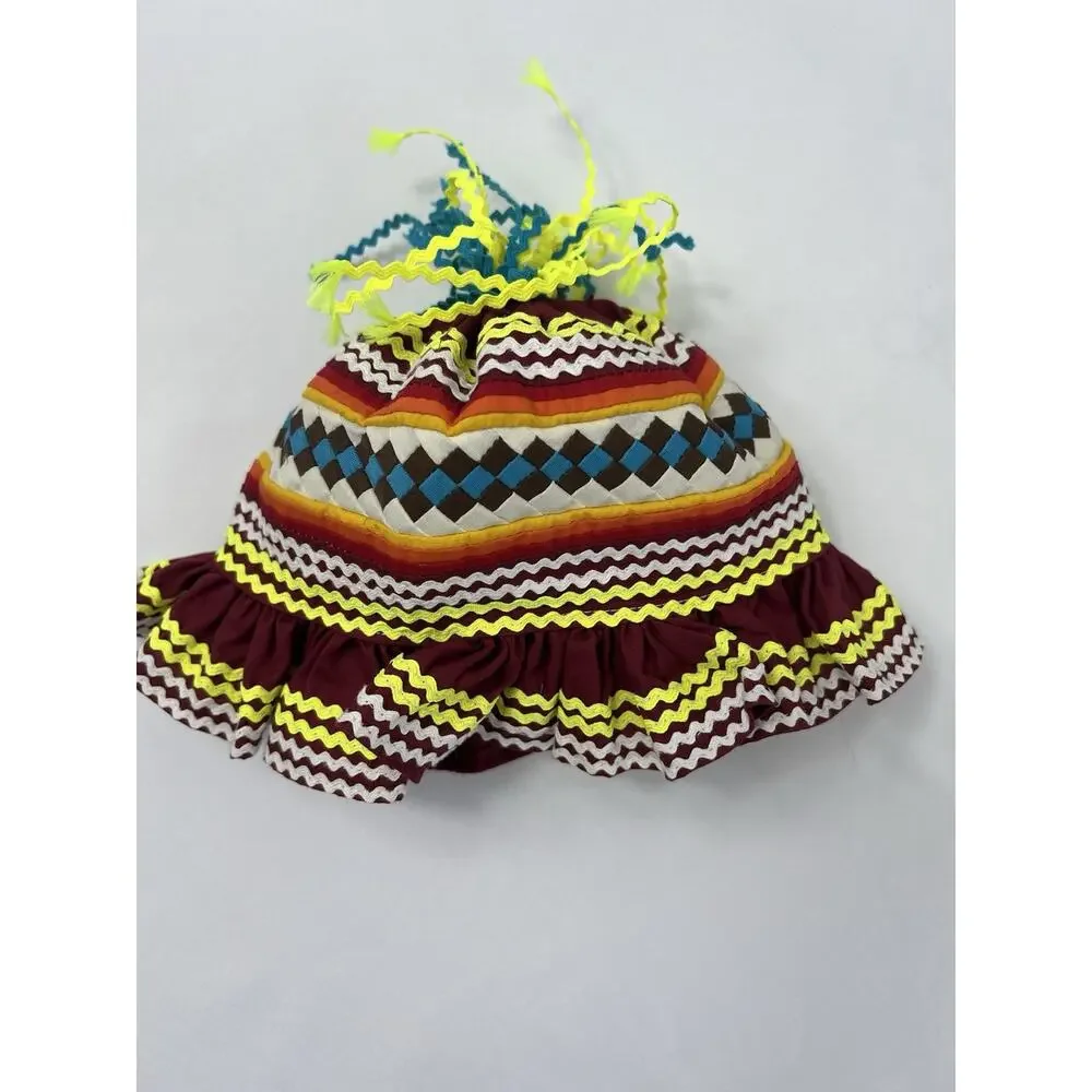 Vintage Handmade Seminole Native American Child’s Hat – Patchwork Ribbon Trim